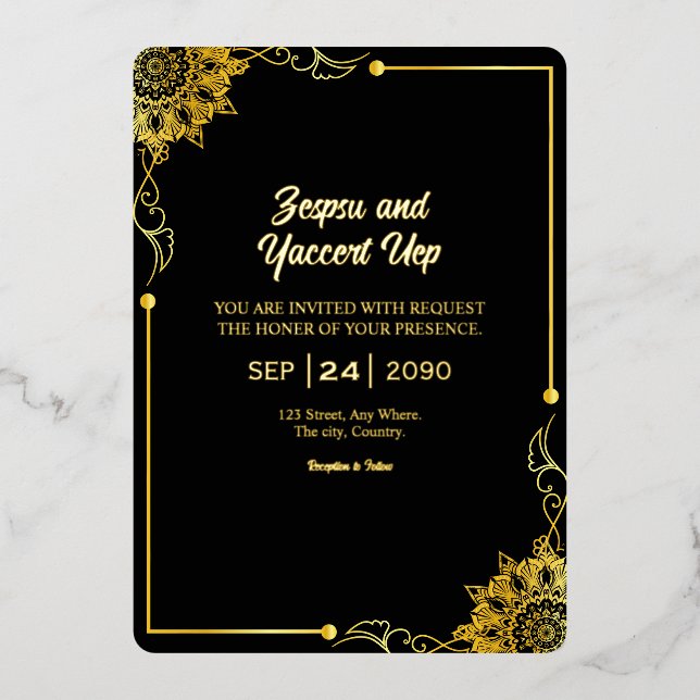 Diseño de Relieve metalizado dorado de invitación  (Anverso)
