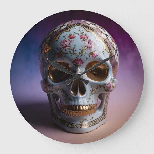 Diseño de reloj de geometría de cráneo floral por  (Anverso)