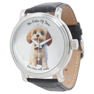 Diseño de reloj de porcino blanco Perro lindo -