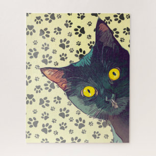 Diseño de rompecabezas de gato curioso