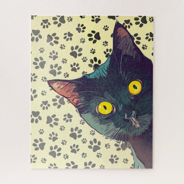 Diseño de rompecabezas de gato curioso (Vertical)
