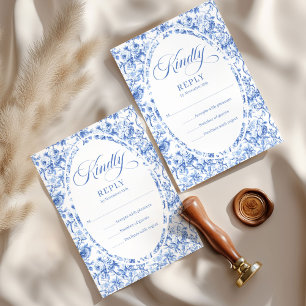 Diseño de RSVP de boda de rosas de toile azul real