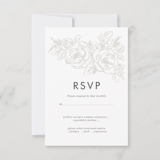Diseño de RSVP de boda elegante en esquina de flor (Anverso)