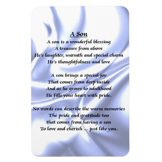 Diseño de seda azul - imán de poema de hijo (Vertical)
