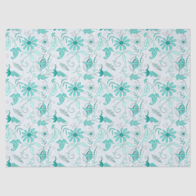 Diseño de serie floral turquesa 5 Papel de tejidos (Anverso)