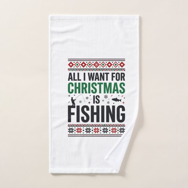 Diseño de suéter feo de pesca de Navidad (Toalla de mano)