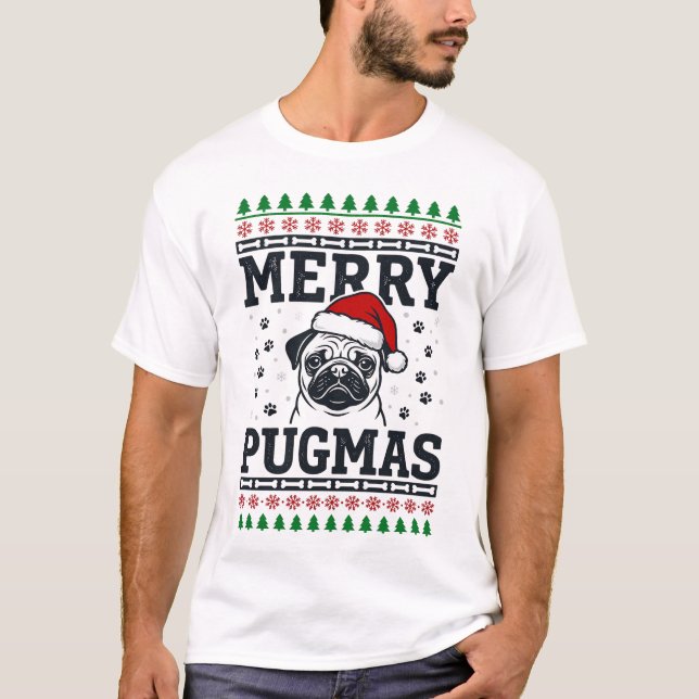 Diseño de suéter feo de pug de Navidad Merry Pugma (Anverso)