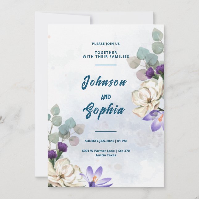 Diseño de tarjeta Boda Blue Lilies (Anverso)