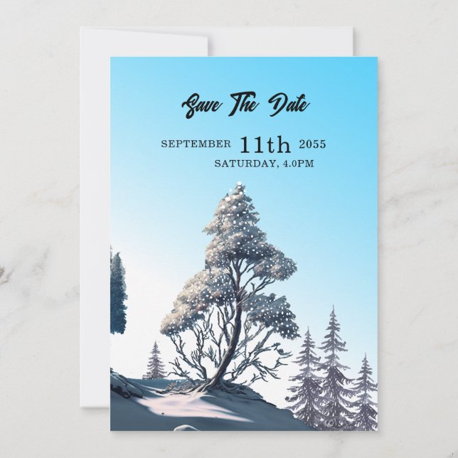 Diseño de tarjeta Boda de pino acuarela de inviern (Reverso)