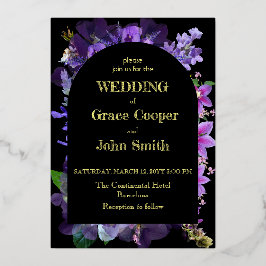 Diseño de tarjeta boda floral púrpura