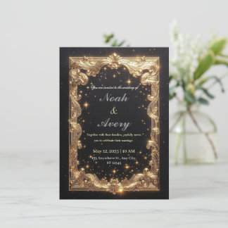 Diseño de Tarjeta de Boda con Hoja de Oro y Negro 