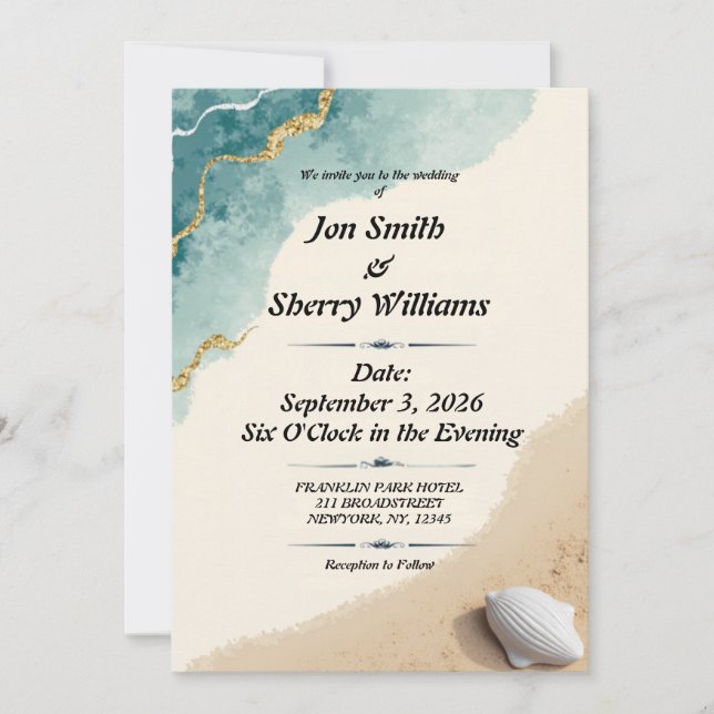 diseño de tarjeta de boda con tema de playa | Edit (Anverso)