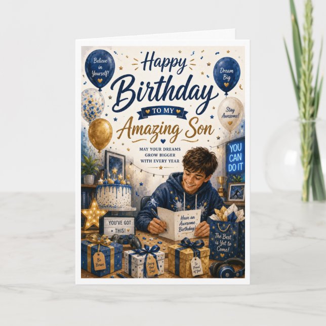 Diseño de tarjeta de cumpleaños para mi hijo incre (Anverso)
