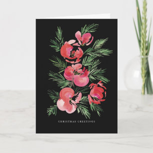Diseño de tarjeta de flores de Navidad rojas acuar