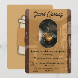 Diseño de tarjeta de invitación de apertura de Caf