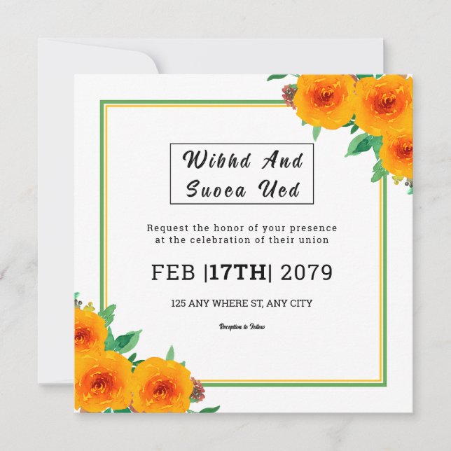 Diseño de tarjeta de invitación de boda cuadrada d (Anverso)