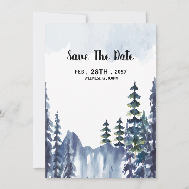 Diseño de tarjeta de invitaciones a bodas de pinar (Reverso)