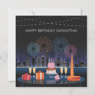 Diseño de tarjetas de cumpleaños con fuegos artifi