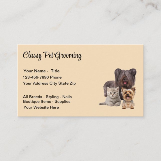 Diseño de tarjetas de visita Grooming Mascota (Anverso)