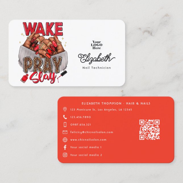 Diseño de tarjetas de visita Wake, Pray, Slay Nail (Anverso / Reverso)