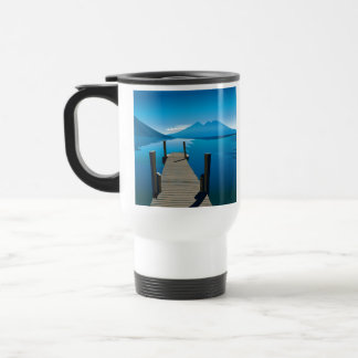 Diseño de taza de viaje de muelle del océano hermo