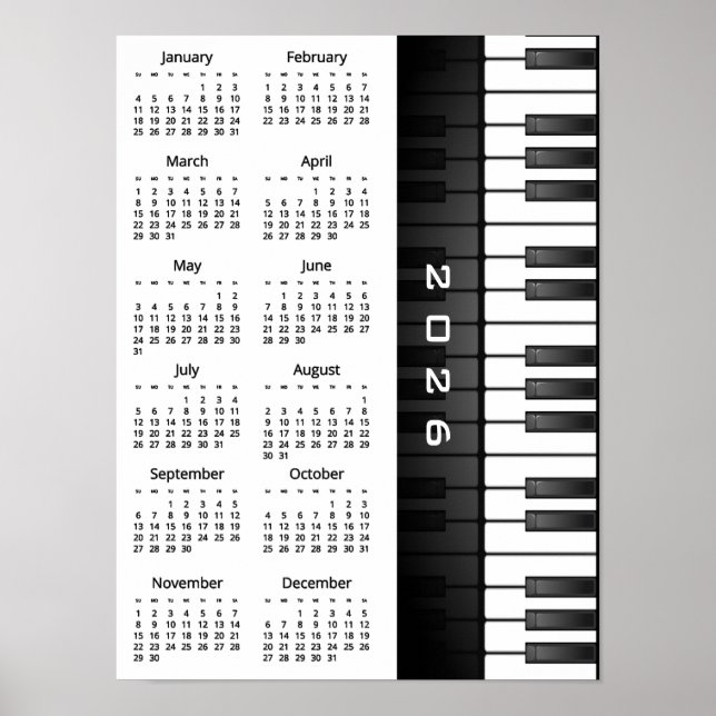 Diseño de Teclado de Piano Póster Calendario 2026 (Frente)