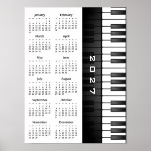 Diseño de Teclado de Piano Póster de Calendario de
