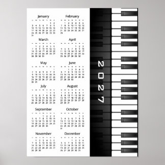 Diseño de Teclado de Piano Póster de Calendario de