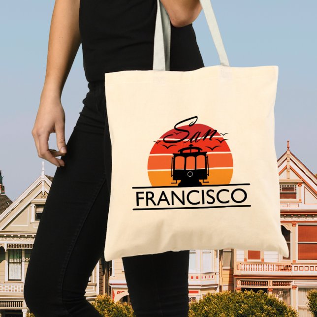 Diseño de texto de San Francisco, bolsa de tocador (San Francisco Tote Bag with cable car design)