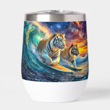 Diseño de tigres surfeando en el espacio por Rich