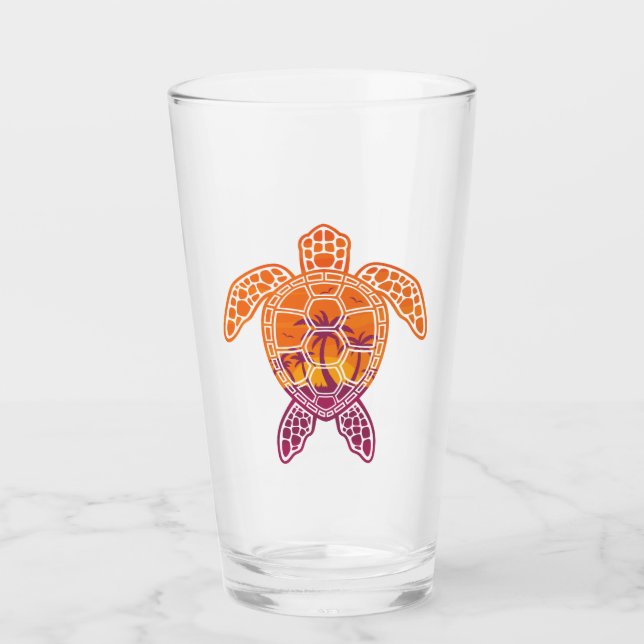 Diseño de tortuga tropical de mar con atardecer (Anverso)