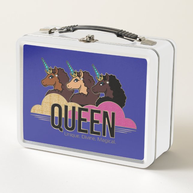 Diseño de trío de reina Afro Unicornio (Anverso)