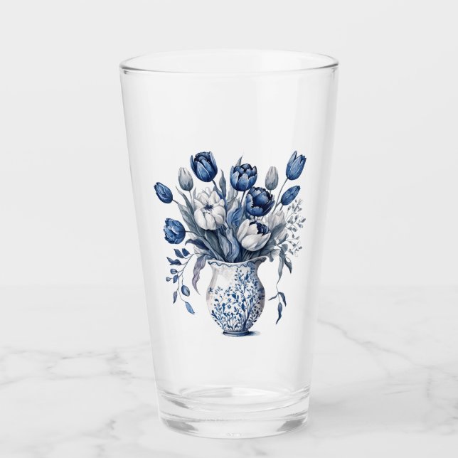 Diseño de tulipanes estilo Delft azul y blanco (Anverso)
