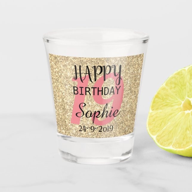 Diseño de vaso de chupito personalizado para el 19 (Anverso)