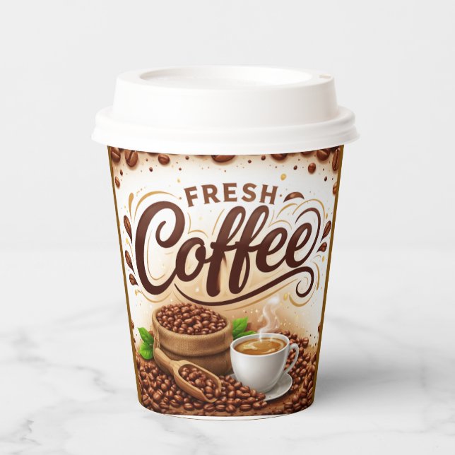 Diseño de Vaso de Papel para Café con Granos de Ca (Anverso)