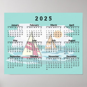 Diseño de veleros de vela Calendario 2025 Póster