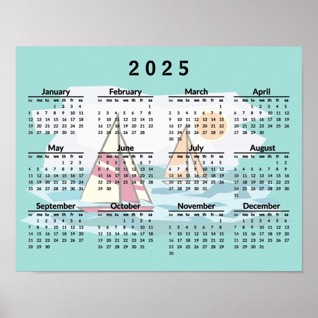 Diseño de veleros de vela Calendario 2025 Póster (Frente)