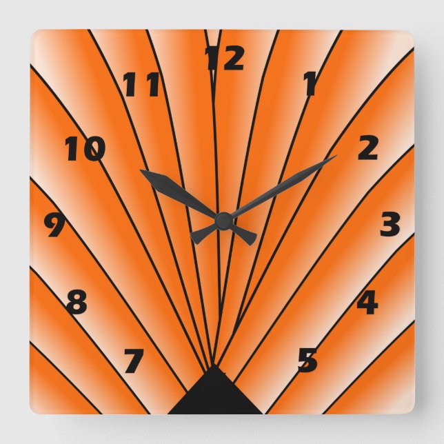 Diseño de ventilador Art Deco Naranja Reloj de par (Anverso)