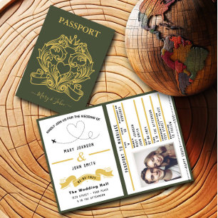 Diseño de viaje de invitación a matrimonio con pas