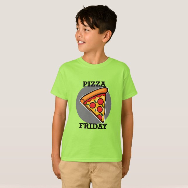Diseño de Viernes Pizza - Camiseta Básica para Niñ (Anverso completo)
