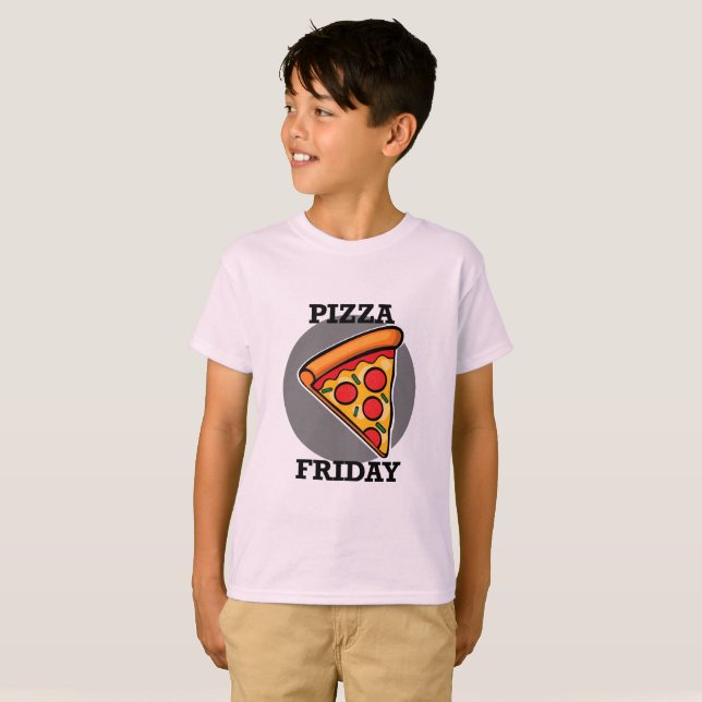 Diseño de Viernes Pizza - Camiseta Básica para Niñ (Anverso completo)