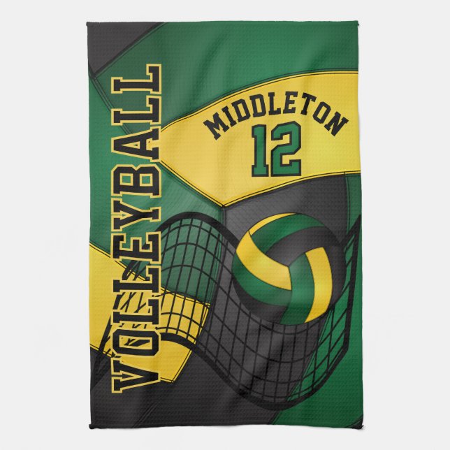 Diseño de voleibol - Toalla verde, dorada y negra (Vertical)
