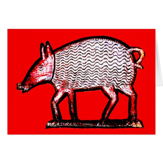 Diseño del arte primitivo/popular del cerdo rojo y (Anverso (Horizontal))