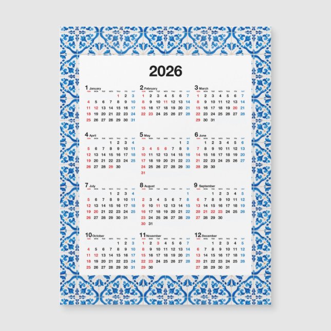 Diseño del calendario 2026 - Azulejo Anual único (Anverso)