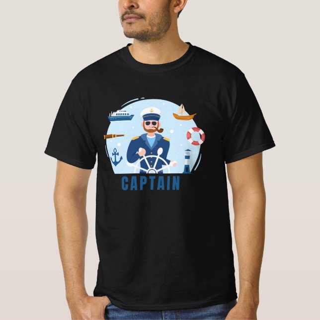 Diseño del Capitán del Barco Atractivo Camisa Negr (Anverso)