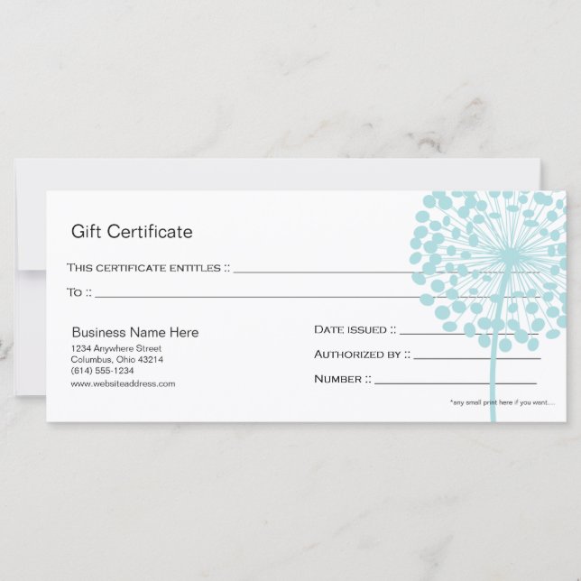 Diseño del certificado de regalo de flor azul Dand (Anverso)