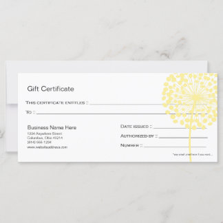 Diseño del certificado de regalo de flor de Dandel