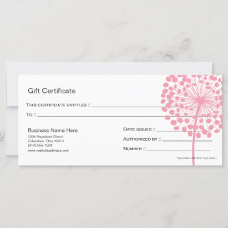 Diseño del certificado de regalo de flor de Dandel