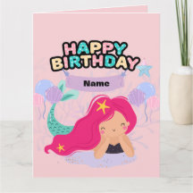 Diseño del cumpleaños de la sirena - Tarjeta de re