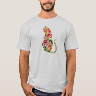 Diseño del gato de Paisley en las camisetas para